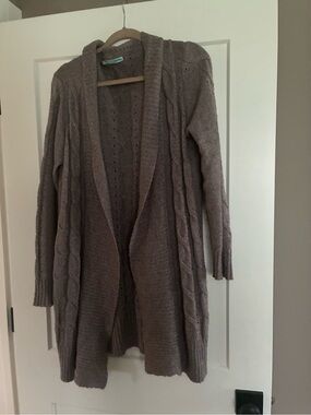 Maurices Taupe Cable Open-Front Cardigan